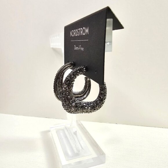 Nordstrom Panacea Pavé Square Hoop Earrings In Black Crystal - Picture 5 of 6